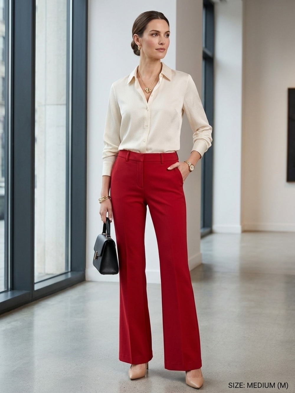 Women’s Ruby Red Tailored Wide-Leg Dressy Chic Pants With Pockets Size 4